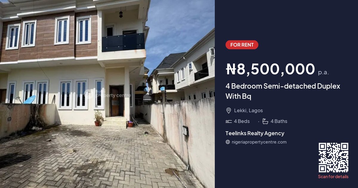 For Rent: 4 Bedroom Semi-detached Duplex With Bq, Harris Drive, Lekki ...