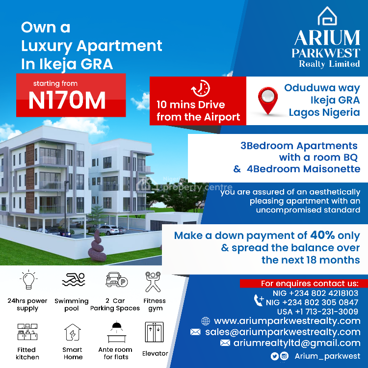 Luxury 3 Bedrooms Flats with a Maid Room/ Luxury 4 Bedroom Maisonette, Oduduwa Way, Ikeja Gra, Ikeja, Lagos, Block of Flats for Sale