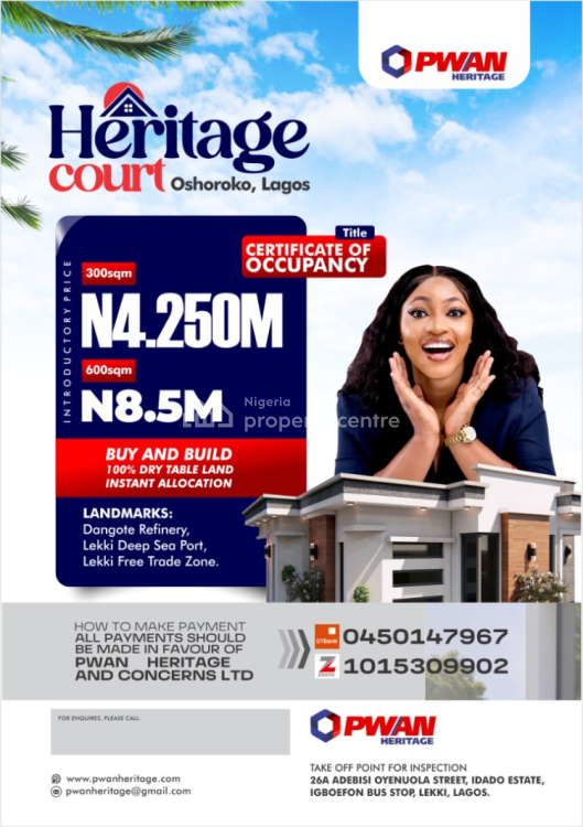 For Sale Land, Heritage Court, Oshoroko, Ibeju Lekki, Lagos Nigeria