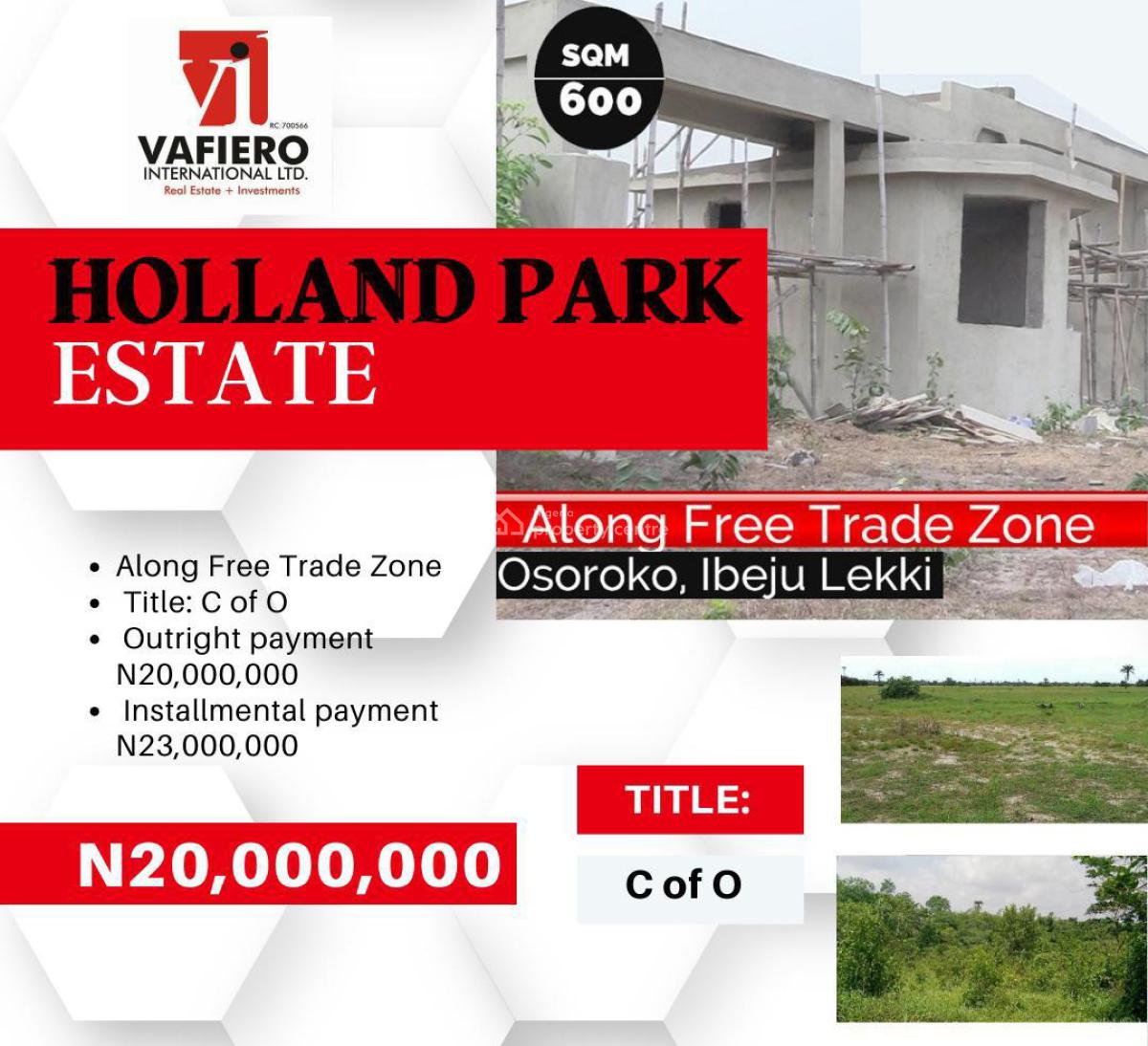 C of O Land, Holland Park, Osoroko, Ibeju Lekki, Lagos, Residential Land for Sale