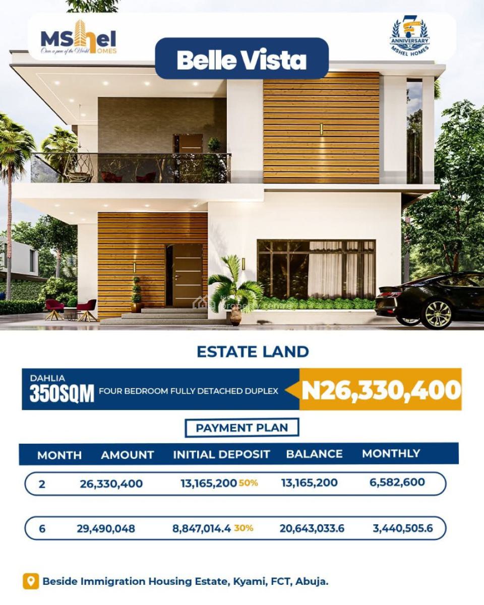 350sqm  Estate Plot Design for 4 Bedroom Detached Duplex with Fcda C/o, Mshel Belle Vista Estate, Kiami, Lugbe District, Abuja, Residential Land for Sale
