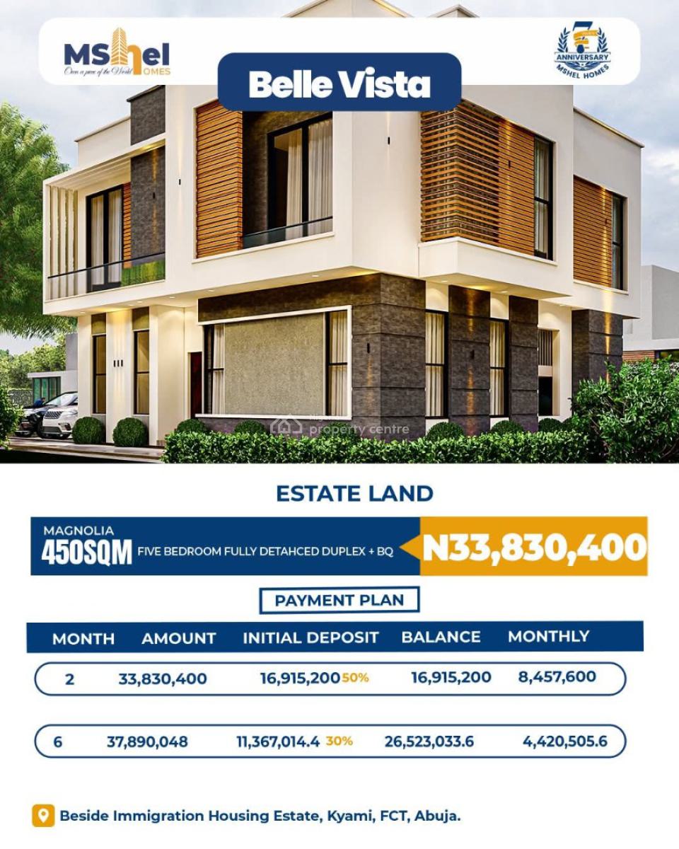 450sqm Estate Plot Design for 5 Bedroom Fully Detached Duplex, Mshel Belle Vista Estate, Kiami, Lugbe District, Abuja, Residential Land for Sale