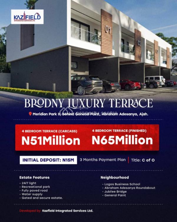 4 Bedroom Terrace, Meridian Park 11, Behind Abraham Adesanya Estate, Lekki, Lagos, House for Sale