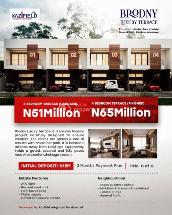 4 Bedroom Terrace, Meridian Park 11, Behind Abraham Adesanya Estate, Lekki, Lagos, House for Sale