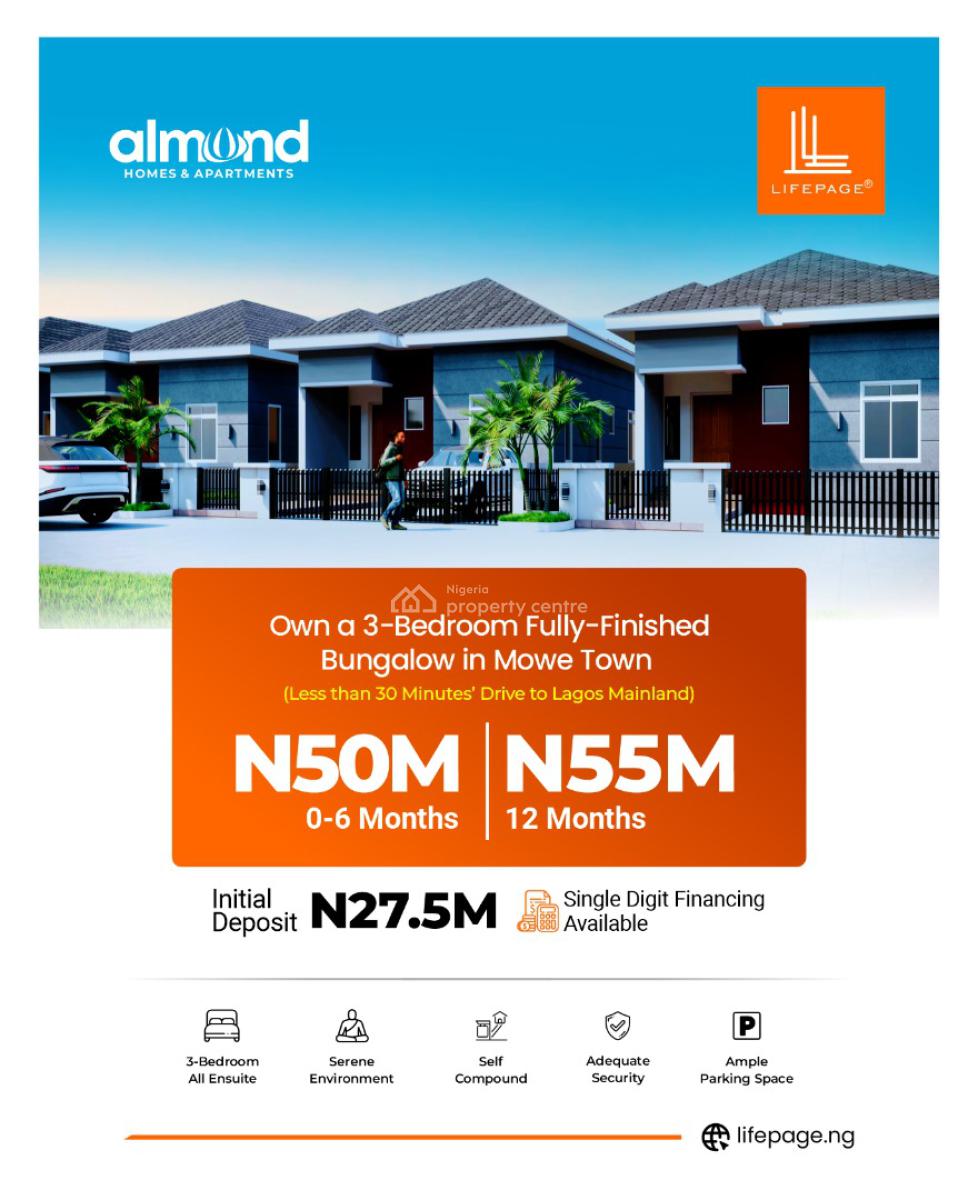 3 Bedroom Detached Bungalow, Off Arigbawonwo Road, Mowe Town, Ogun, Detached Bungalow for Sale