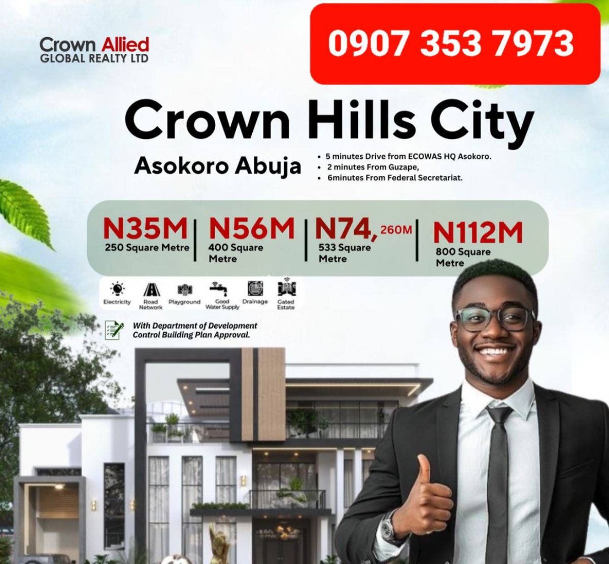 Buy and Build Land Close to The Road, Has Good Title of R of O, Crown Hills City, Asokoro District, Abuja, Residential Land for Sale