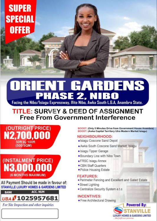 Govt Approved 100% Table Land Strategically Located, Orient Garden, Ifite, Nibo Town, Awka, Anambra, Mixed-use Land for Sale