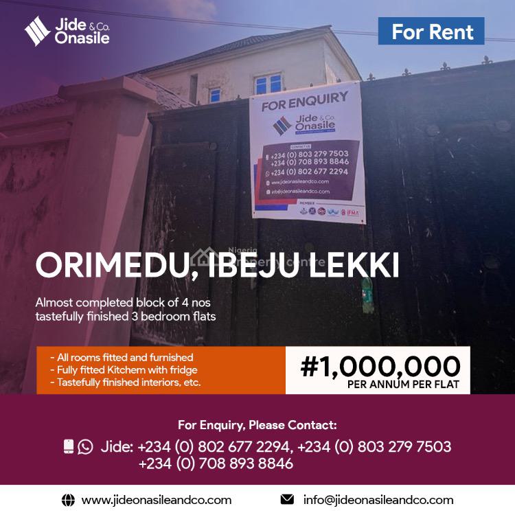 Block of 4 Flats of 3 Bedroom Flats, Orimedu, Ibeju Lekki, Lagos, Flat / Apartment for Rent