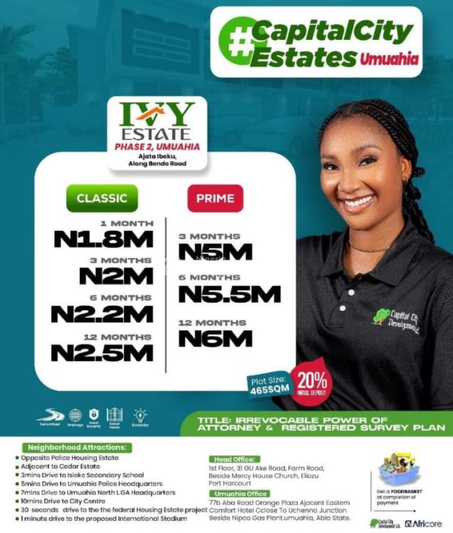 Most Affordable Tableland Strategically Located, Ivy Estate  Umuahia, Bende, Abia, Land for Sale