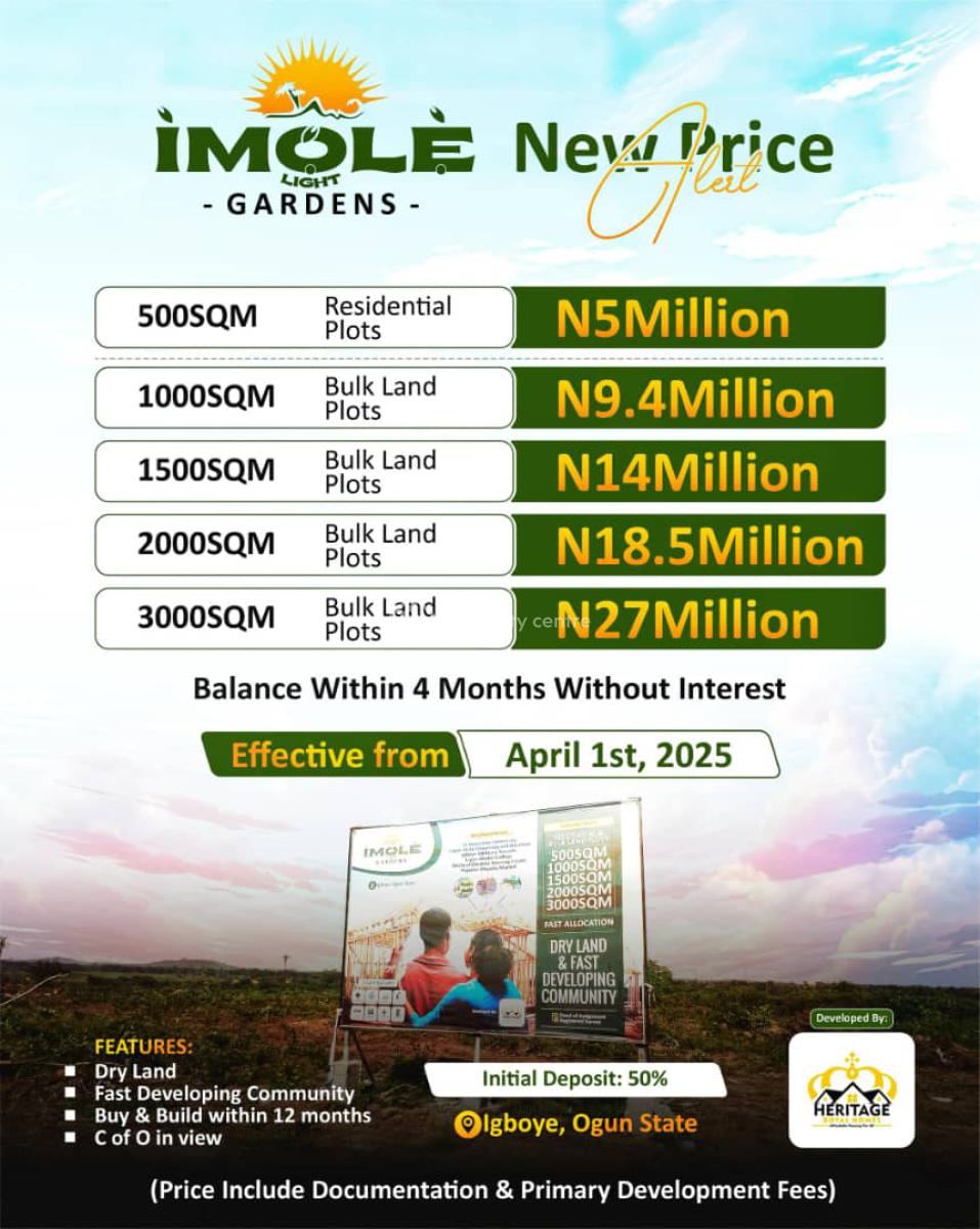 Secured Estate Land Plots (1 Acre), Igboye, Ado-odo/ota, Ogun, Residential Land for Sale