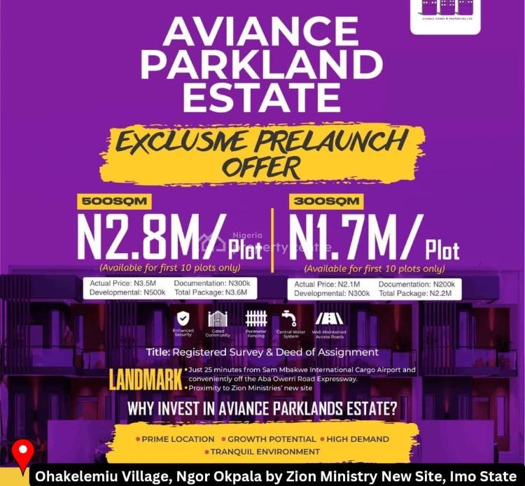 Land, Ohakelemiu Village, Ngor Okpuala, at Aviance Parkland Estate, Owerri North, Imo, Residential Land for Sale