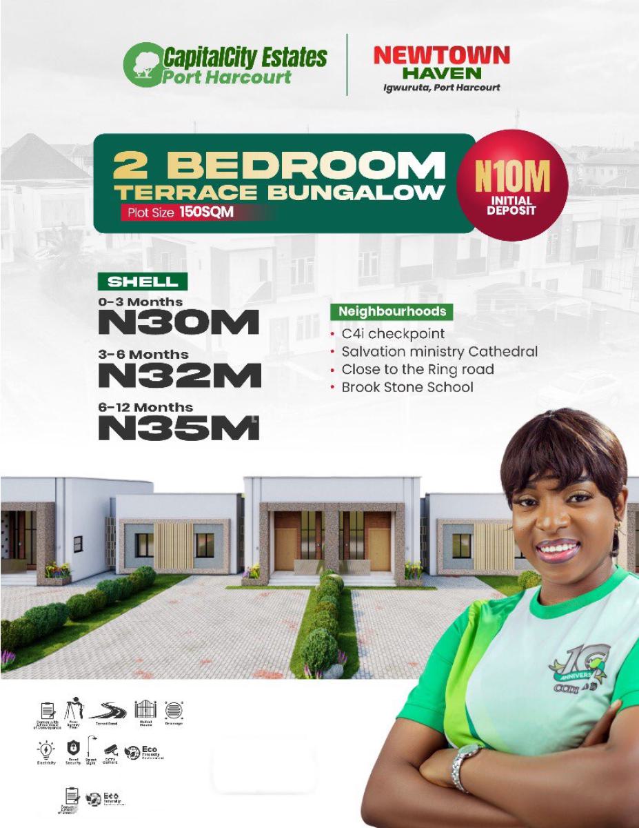 Luxury 2 Bedroom Terrace Bungalow, New Town Haven Estate, Igwuruta, Port Harcourt, Rivers, Terraced Bungalow for Sale