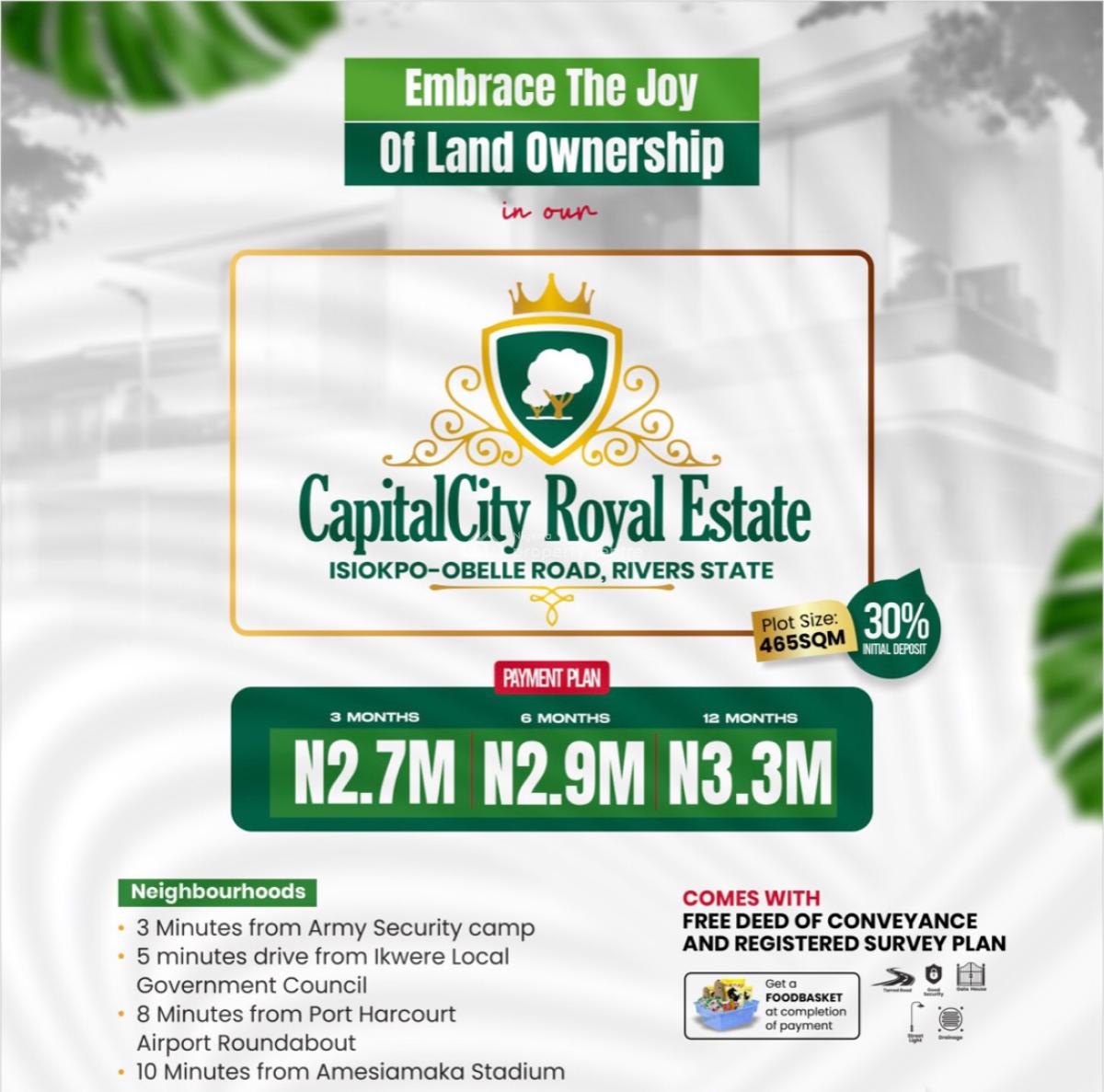 Plots of Land, Capital City Royal Estate, Isiokpo-obelle Road, Port Harcourt, Rivers, Mixed-use Land for Sale