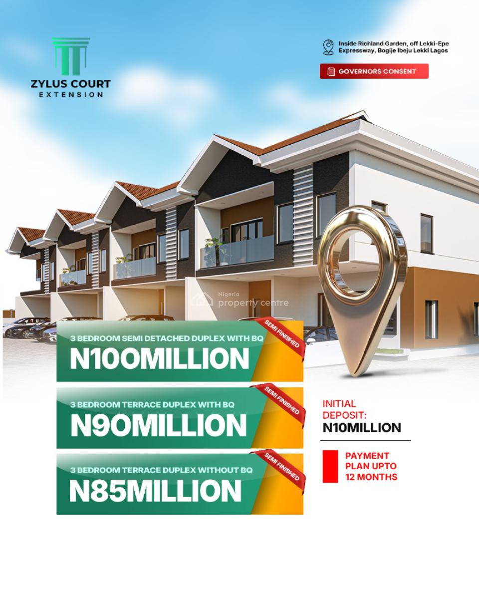 3 Bedrooms Terrace with Bq, Richland Court Estate Off Lekki Epe Express Way, Bogije, Ibeju Lekki, Lagos, Terraced Duplex for Sale
