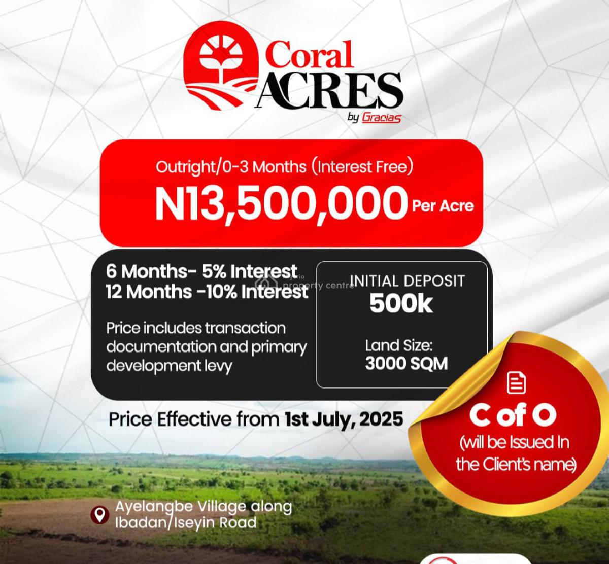 Land with C of O, 3000sqm with 6 Months / 12 Months Payment Plan Available, Coral Acres in Ijaye-ayelangbe Community, Ibadan, Oyo, Residential Land for Sale