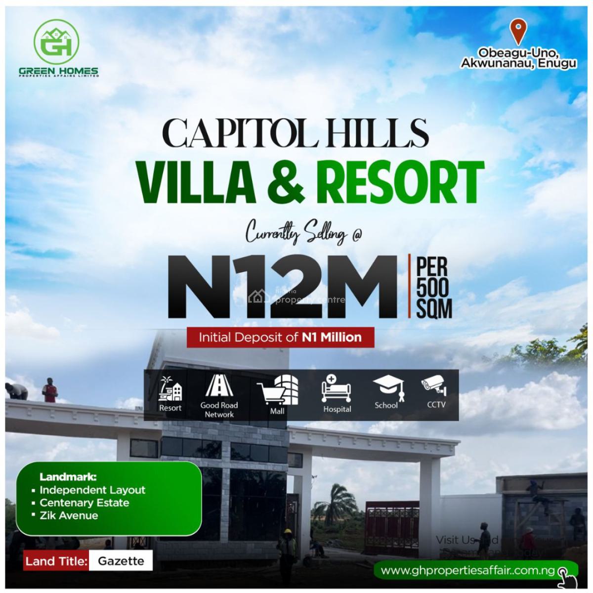 Luxury Land Suitable for Residential, Capitol Hills Villa & Resort, Obeagu-uno, Akwunanau, Enugu, Enugu, Residential Land for Sale