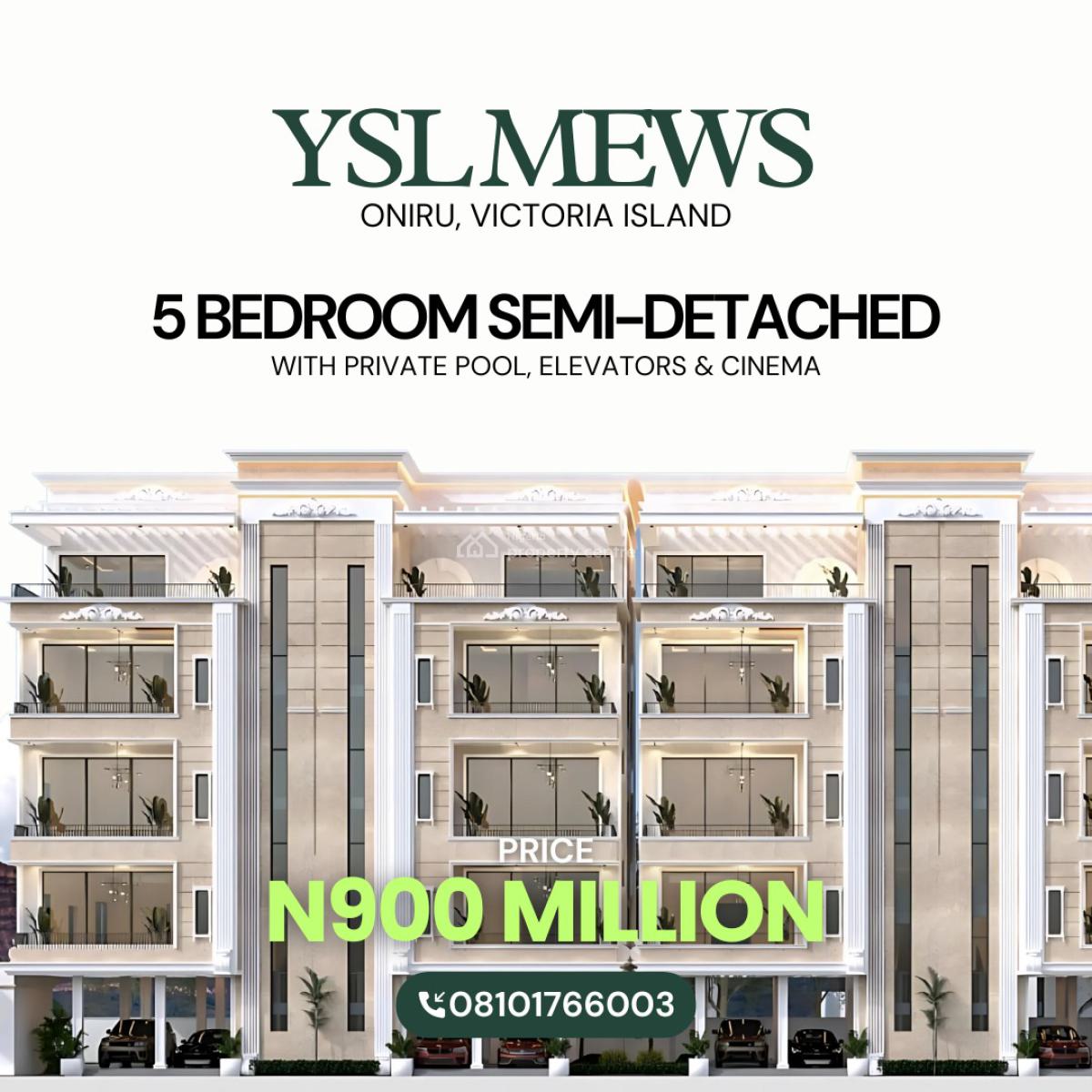 Ysl Mews: 5 Bedroom Semi Detached, ., Oniru, Victoria Island (vi), Lagos, Semi-detached Duplex for Sale
