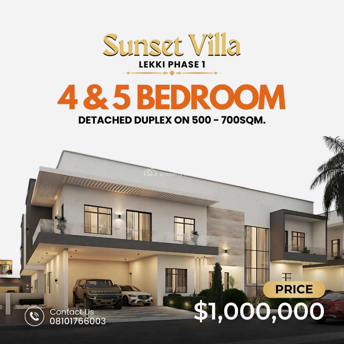 Sunset Villa: 5 Bedroom Detached Duplex, Lagoon District, Lekki Phase 1, Lekki, Lagos, Detached Duplex for Sale
