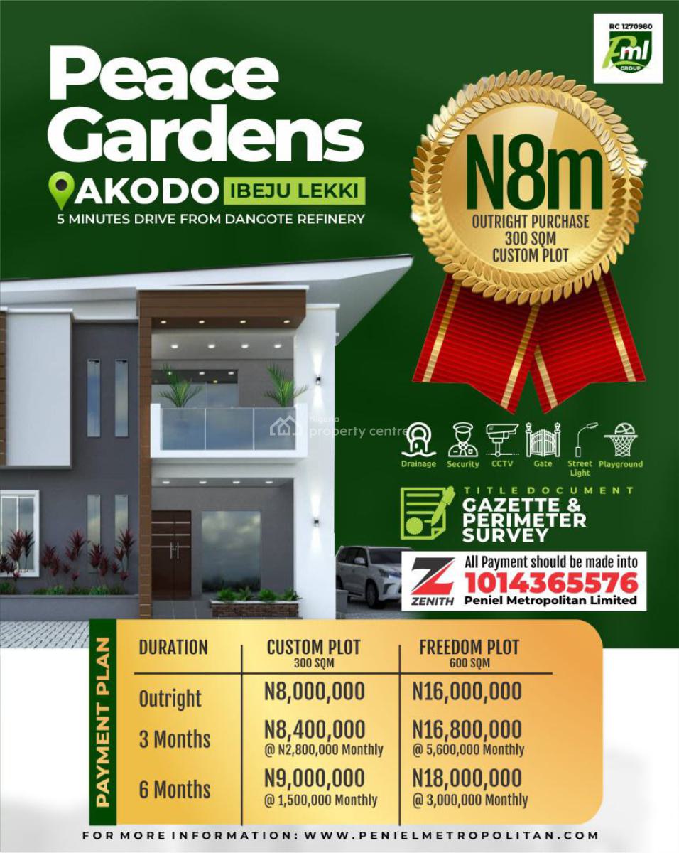 Vip Land Available, Peace Garden Estate, Akodo Ise, Ibeju Lekki, Lagos, Residential Land for Sale