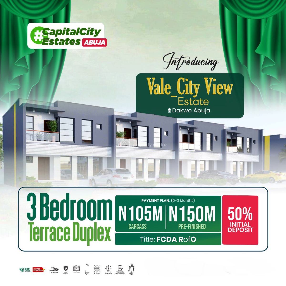 Luxury 3 Bedroom Terraced Duplex + Bq with Excellent Facilities, Vale City View Estate, Dakwo, Abuja, Terraced Duplex for Sale