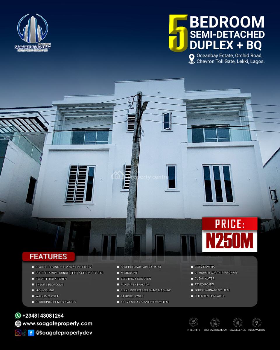 Luxury 5 Bedroom Semi-detached House with Bq and 10 Kva Solar System, Ocean Bay Estate, Orchid Road, Chevron, Lekki, Lagos, Semi-detached Duplex for Sale