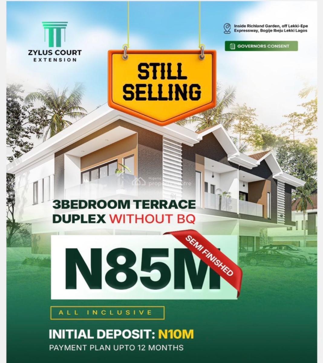 3 Bedroom Terrace Duplex with Payment Plan in a Well Secured Estate, Zylus Court Extension Richland Estate  Opposite Beachwood Estate, Lekki, Lagos, Terraced Duplex for Sale