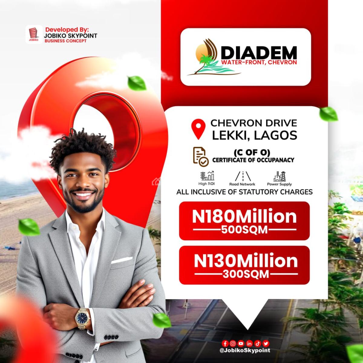 Most Affordable Waterfront Property with C of O Title, Diadem Waterfront Estate, Chevron Drive, Lekki, Lagos, Mixed-use Land for Sale