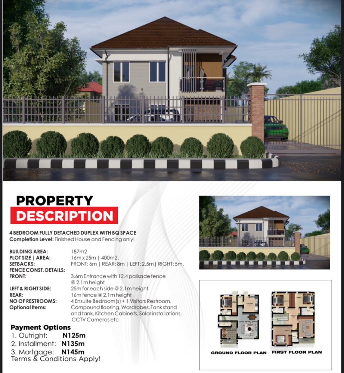 4 Ensuite Bedroom + 1 Visitors Restroom and Bq Space, Grace Land Estate, New Enugu, Enugu, Enugu, Detached Duplex for Sale