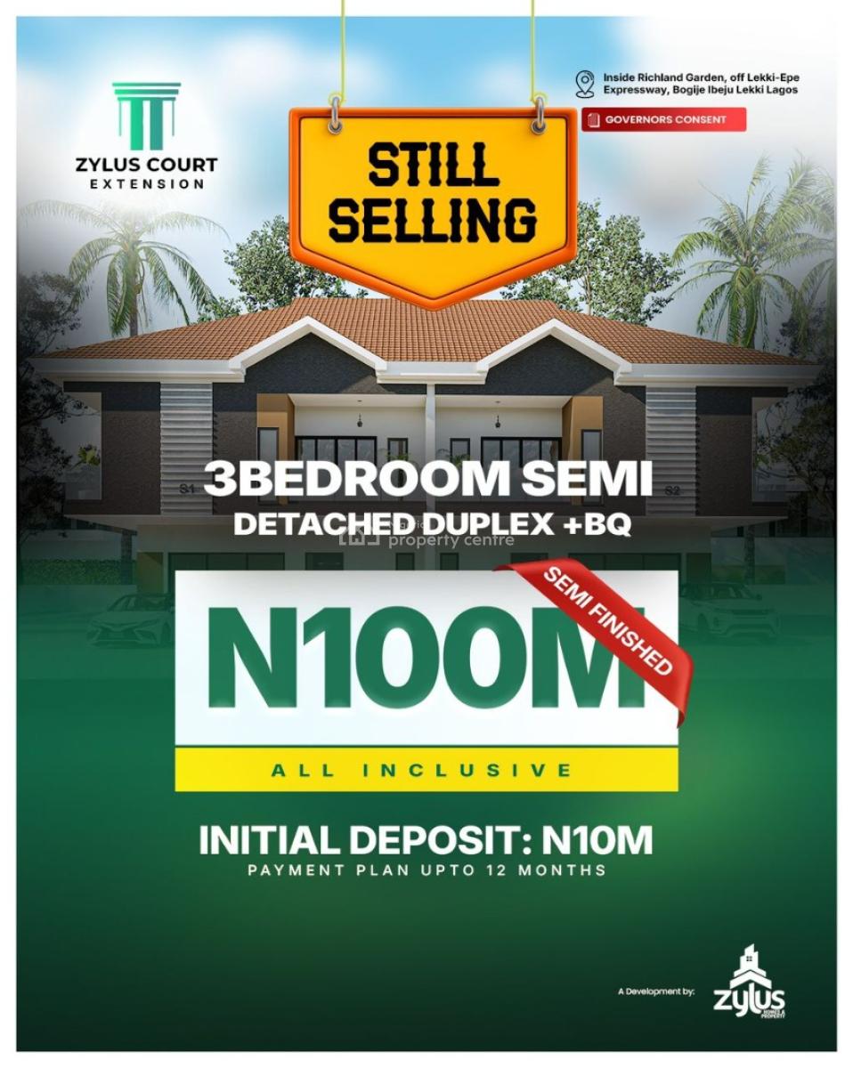 Luxury 3 Bedrooms Semi-detached Duplex with 12 Months Payment Options, Court Extension Estate, Bogije, Ibeju Lekki, Lagos, Semi-detached Duplex for Sale