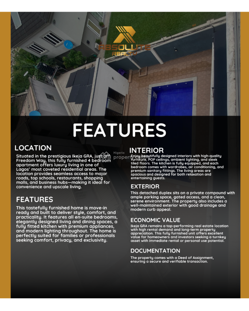 Exquisite 4 Bedroom Penthouse, Gra, Ikeja Gra, Ikeja, Lagos, House for Sale