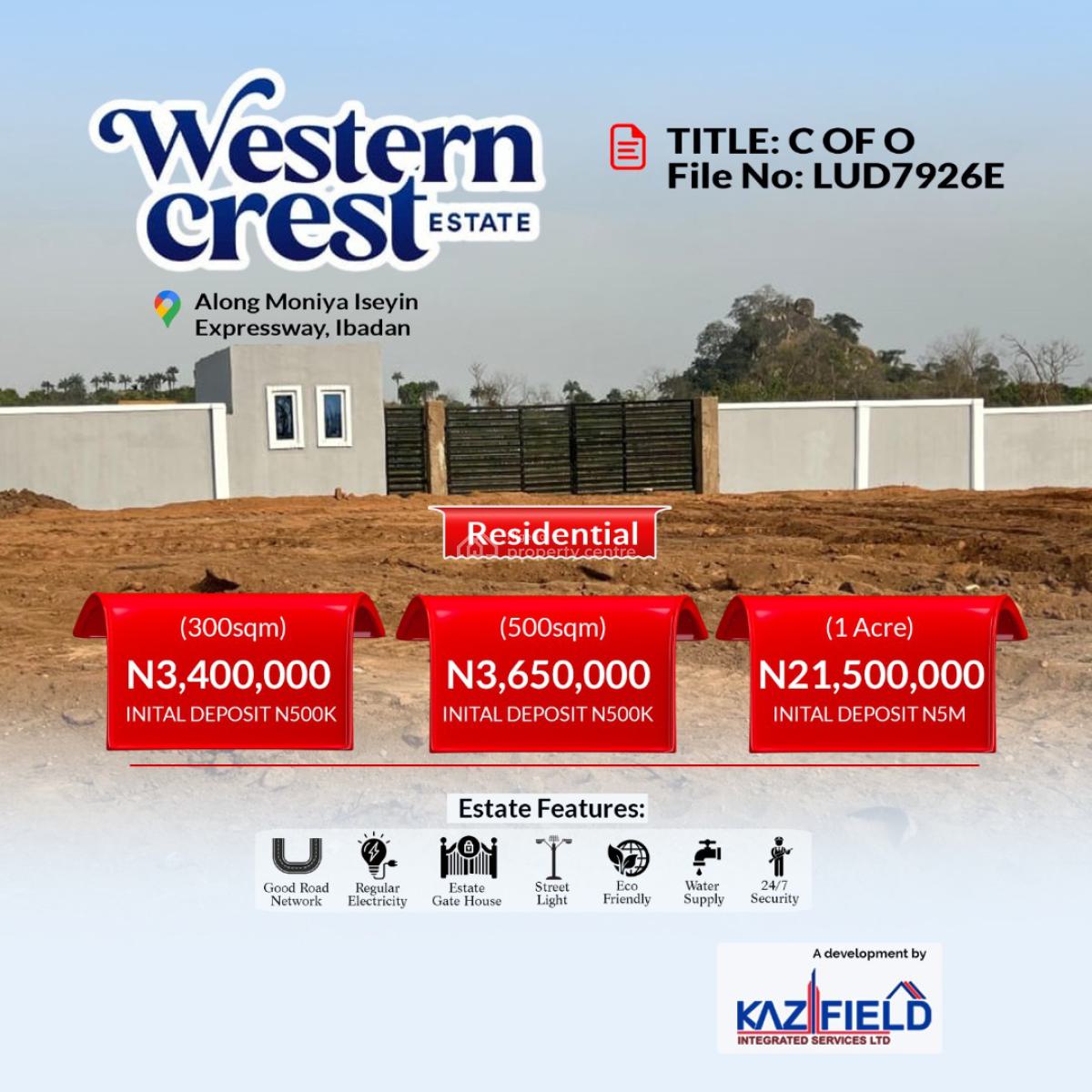 Title Document Land with C of O in Ibadan, Western Crest Estate Ibadan Fence with Gate House, Moniya, Ibadan, Oyo, Mixed-use Land for Sale