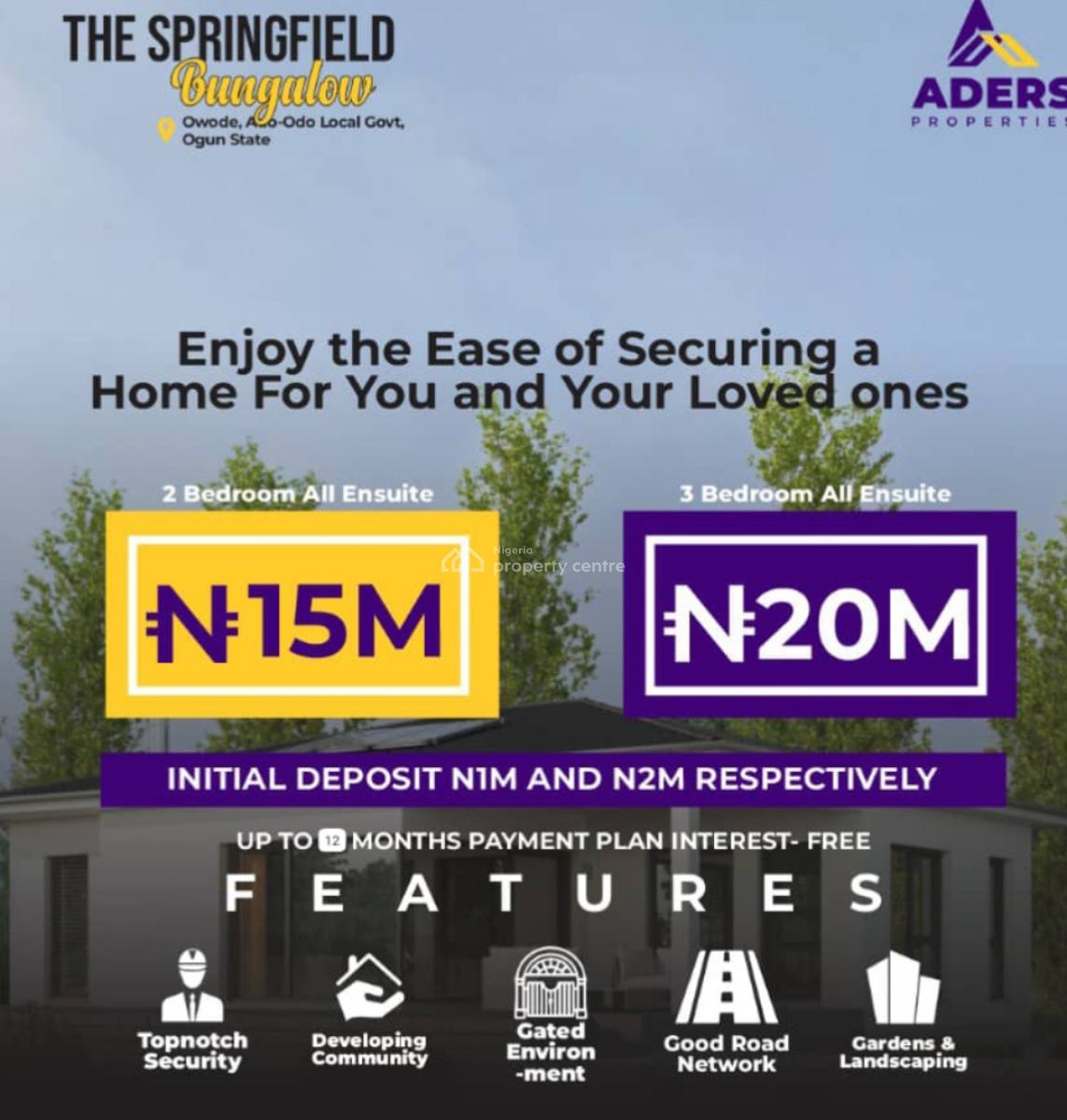 Luxury  3 Bedroom Bungalow in Good Location, The Springfield Gardens, Owode, Obafemi Owode, Ogun, Detached Bungalow for Sale