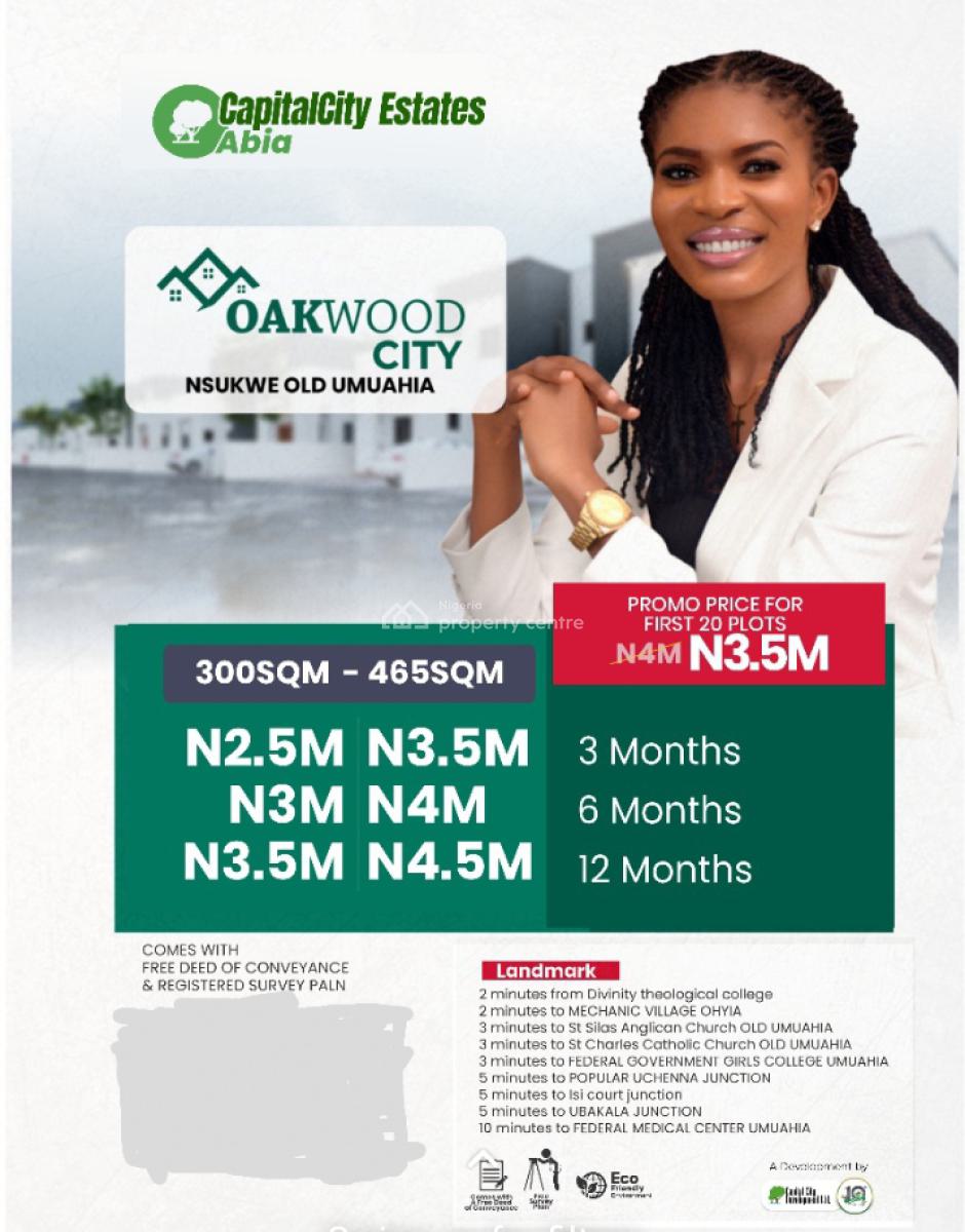 Govt Approved Estate Strategically Located, Oakwood City Estate,nsukwe Old Umuahia, Umuahia, Abia, Mixed-use Land for Sale