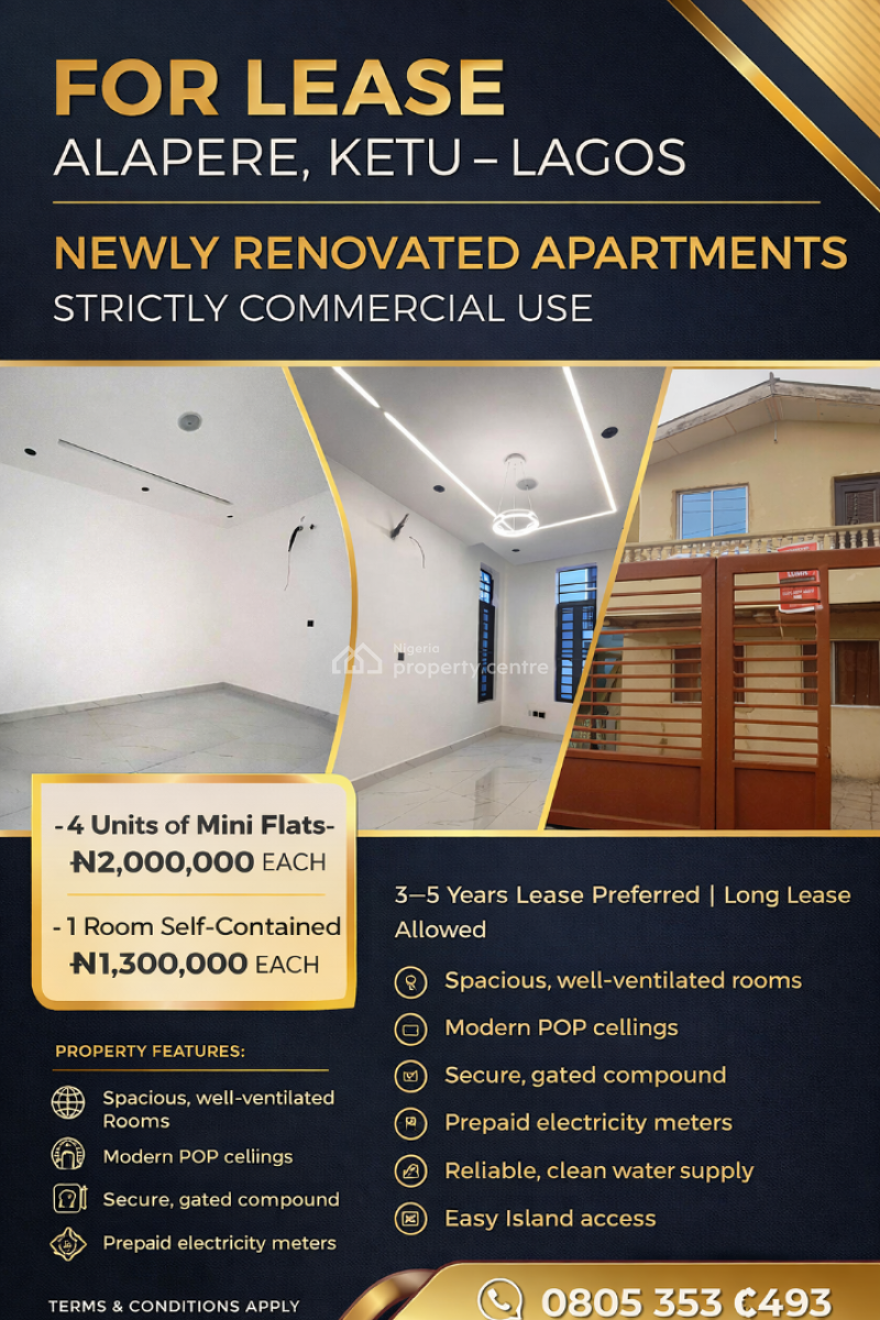 3 Units of 1 Bedroom Apartment, Ajibola Crescent, Alapere, Ketu, Lagos, Mini Flat (room and Parlour) for Rent