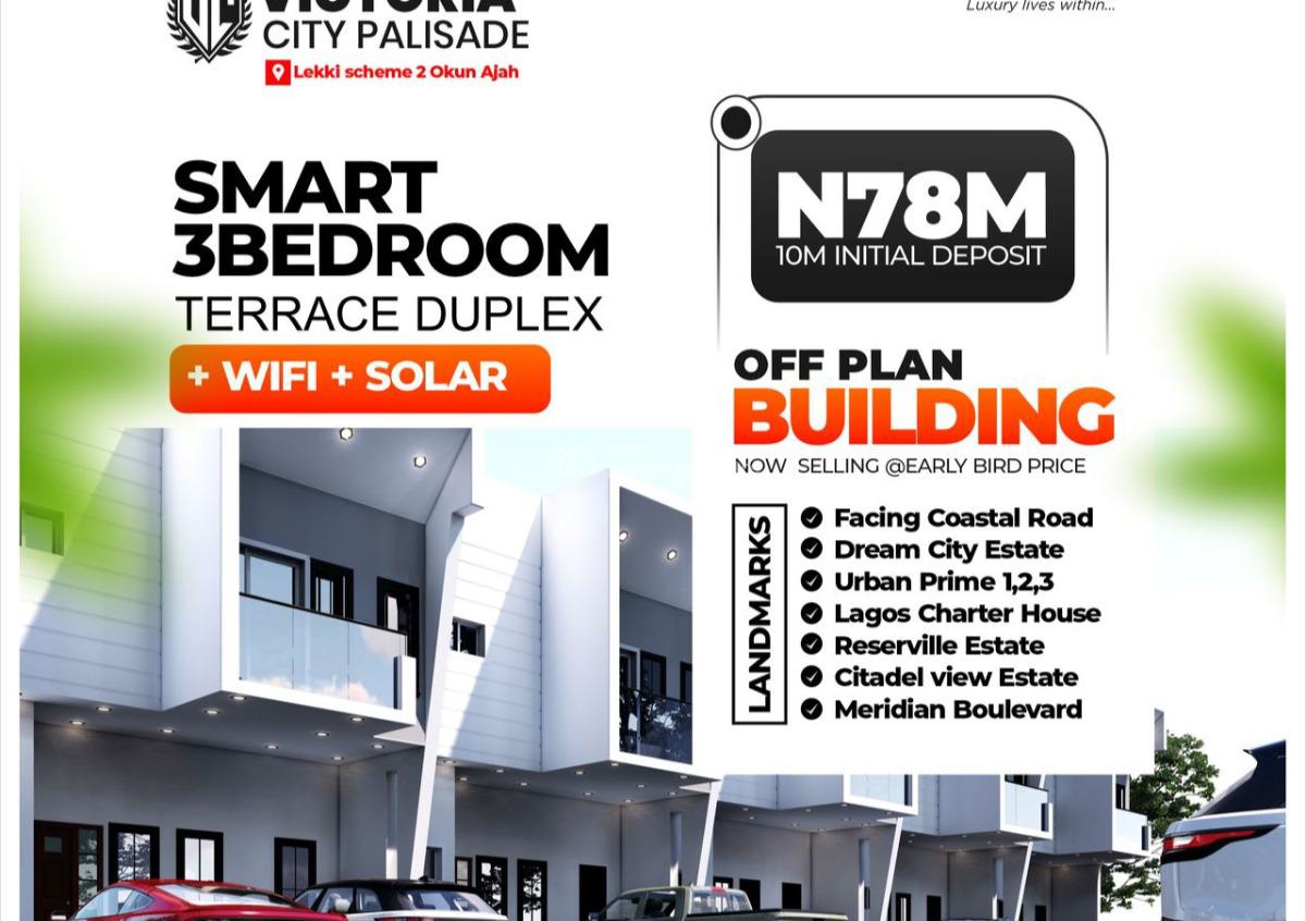 Smart 5 Bedroom Terrace Duplex with Bq and Swimming Pool with Gym, Victoria Palisade Estate Located at Lekki Scheme 2 Off Abraham Adesany, Ajah, Lagos, Terraced Duplex for Sale
