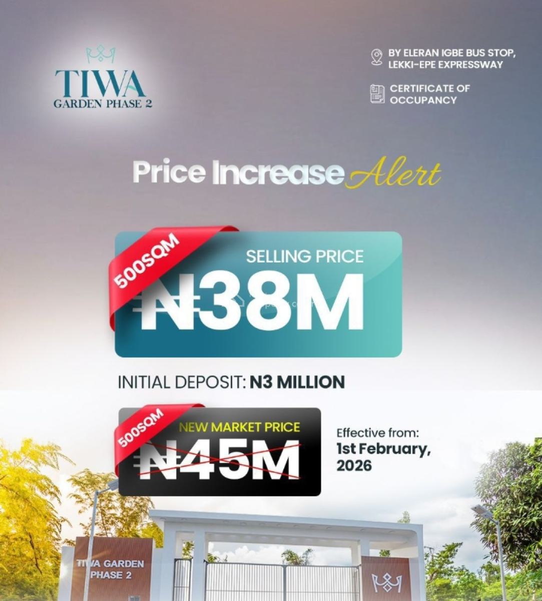 Tiwa Gardens, Eleranigbe Bus Stop, Ibeju Lekki, Lagos, Residential Land for Sale