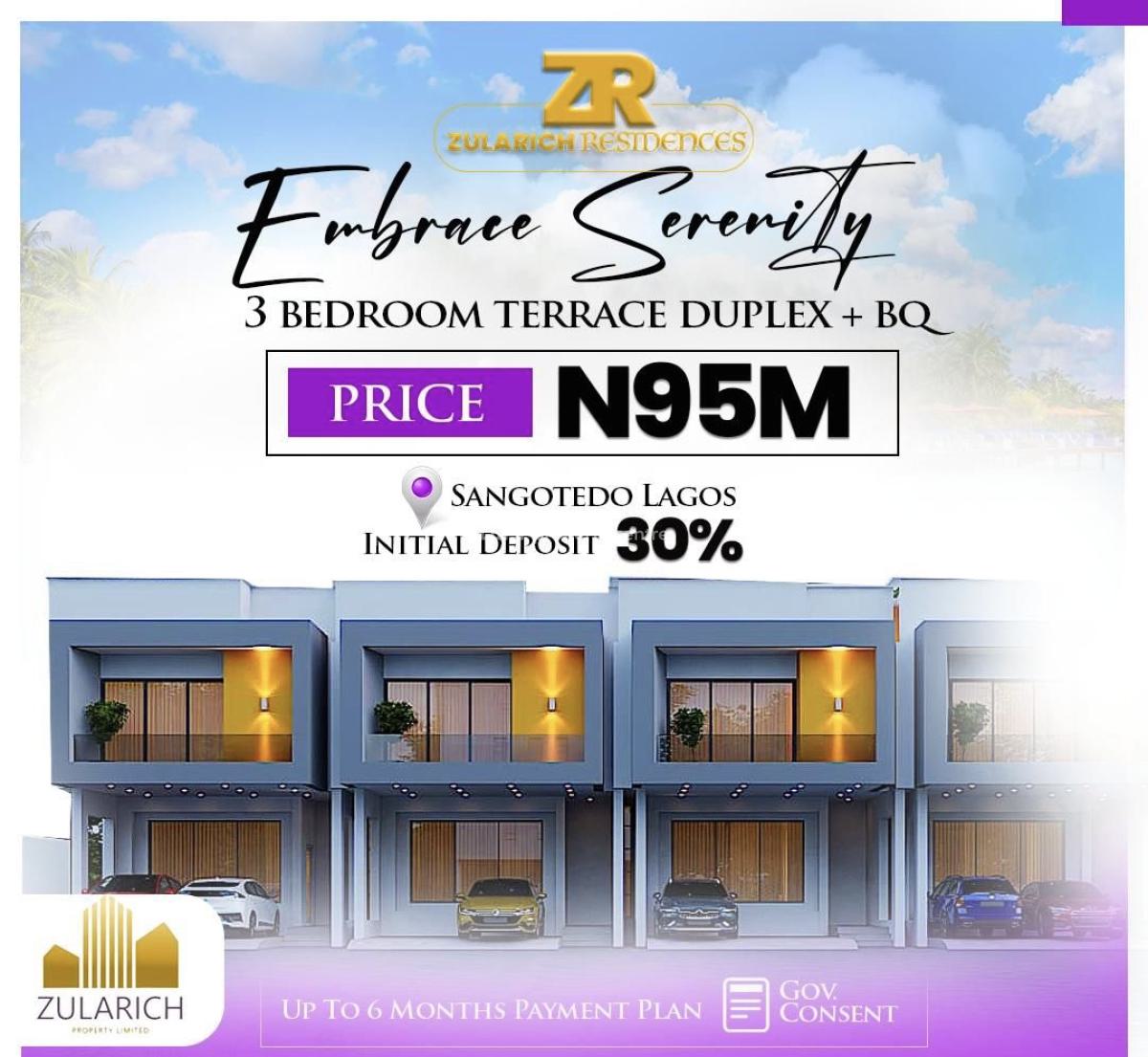 Zularich Residence -- Luxury Living in The Heart of Sangotedo, Ajayi Apata Estate, Sangotedo, Lekki, Sangotedo, Ajah, Lagos, Terraced Duplex for Sale