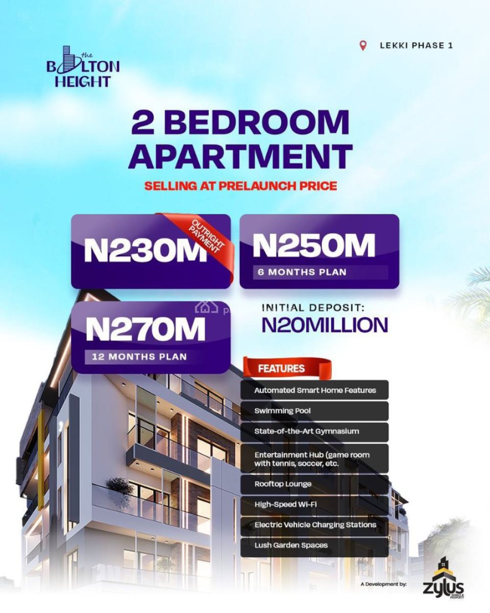 Luxury 2 Bedroom Apartment in a World Class Environment, 11/13 Bolton Height, 20million Initial Deposit, Lekki Phase 1, Lekki, Lagos, Mini Flat (room and Parlour) for Sale