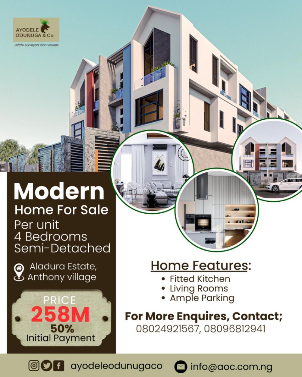2 Units of 4 Bedrooms Semi-detached House with Bq, Off Plan, Aladura Estate, Anthony, Maryland, Lagos, Semi-detached Duplex for Sale