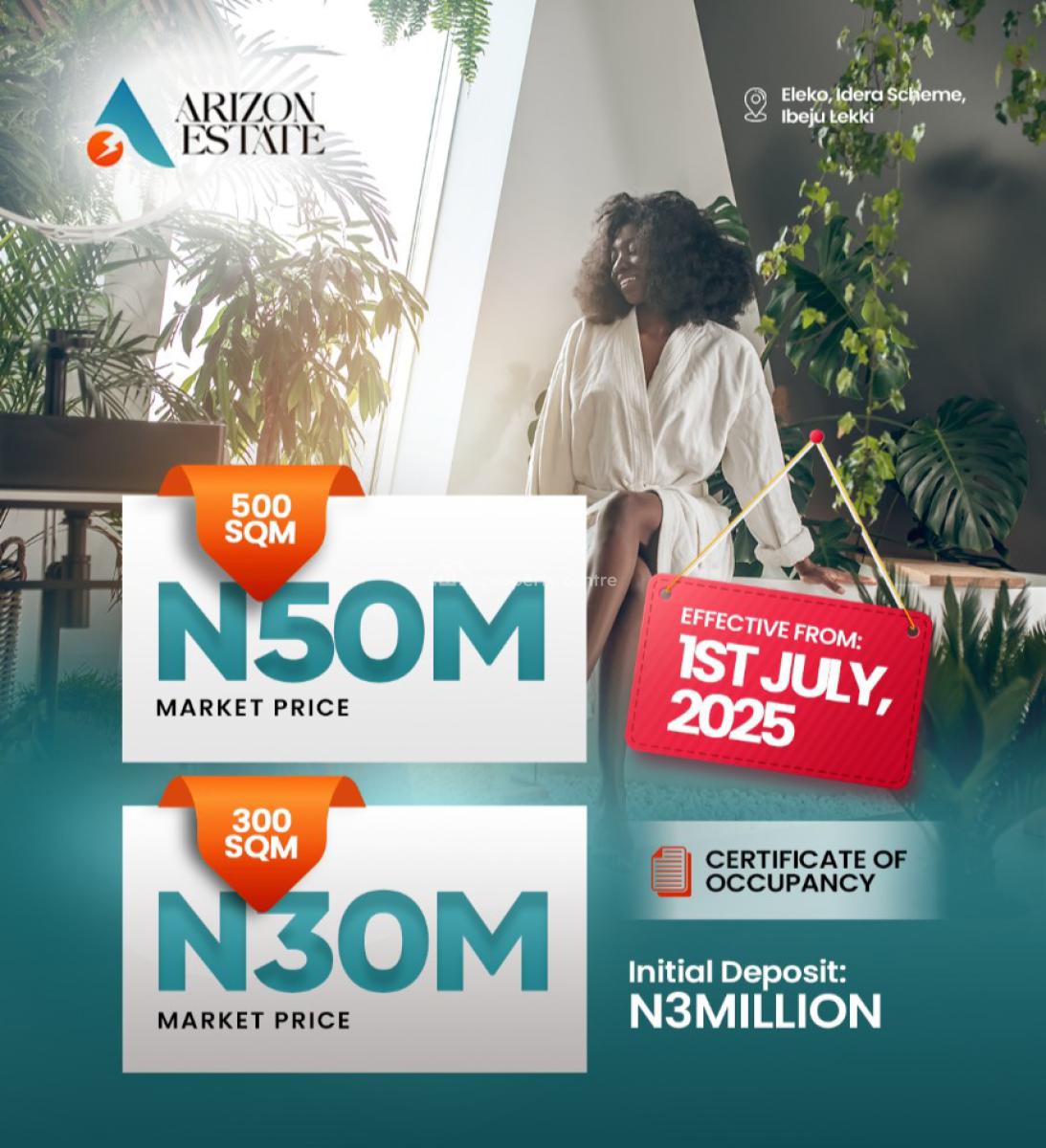 Luxury Land with Certificate of Occupancy, Arizon Estate, Beside Eleko Junction, Ibeju Lekki, Lagos, Residential Land for Sale