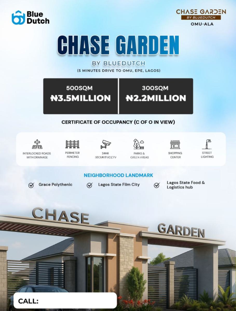 100% Dry Land Along Omu Road, Chase Garden Estate with Paved Roads and Drainage System Ala, Omu Road, Km 46, Ogun, Mixed-use Land for Sale