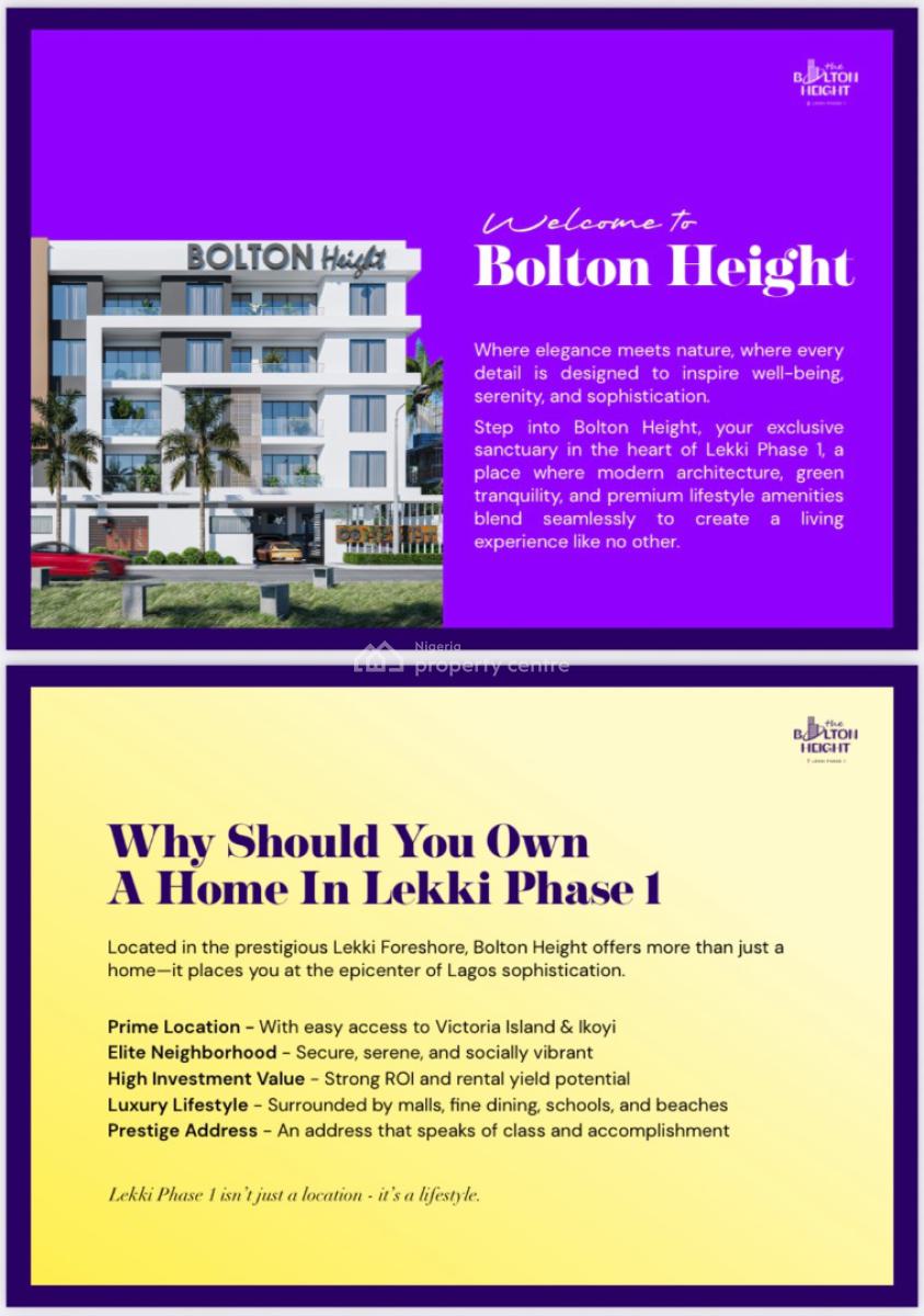 Luxury 2 Bedroom Smart Home with Swimming Pool, Gym and Elevator, Bolton Height, Lekki Phase 1, Lekki, Lagos, Block of Flats for Sale