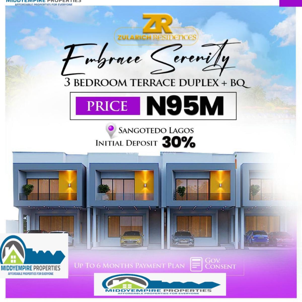 Luxury 3-bedroom Terrace with Bq, Sangotedo, Ajah, Lagos, Terraced Duplex for Sale
