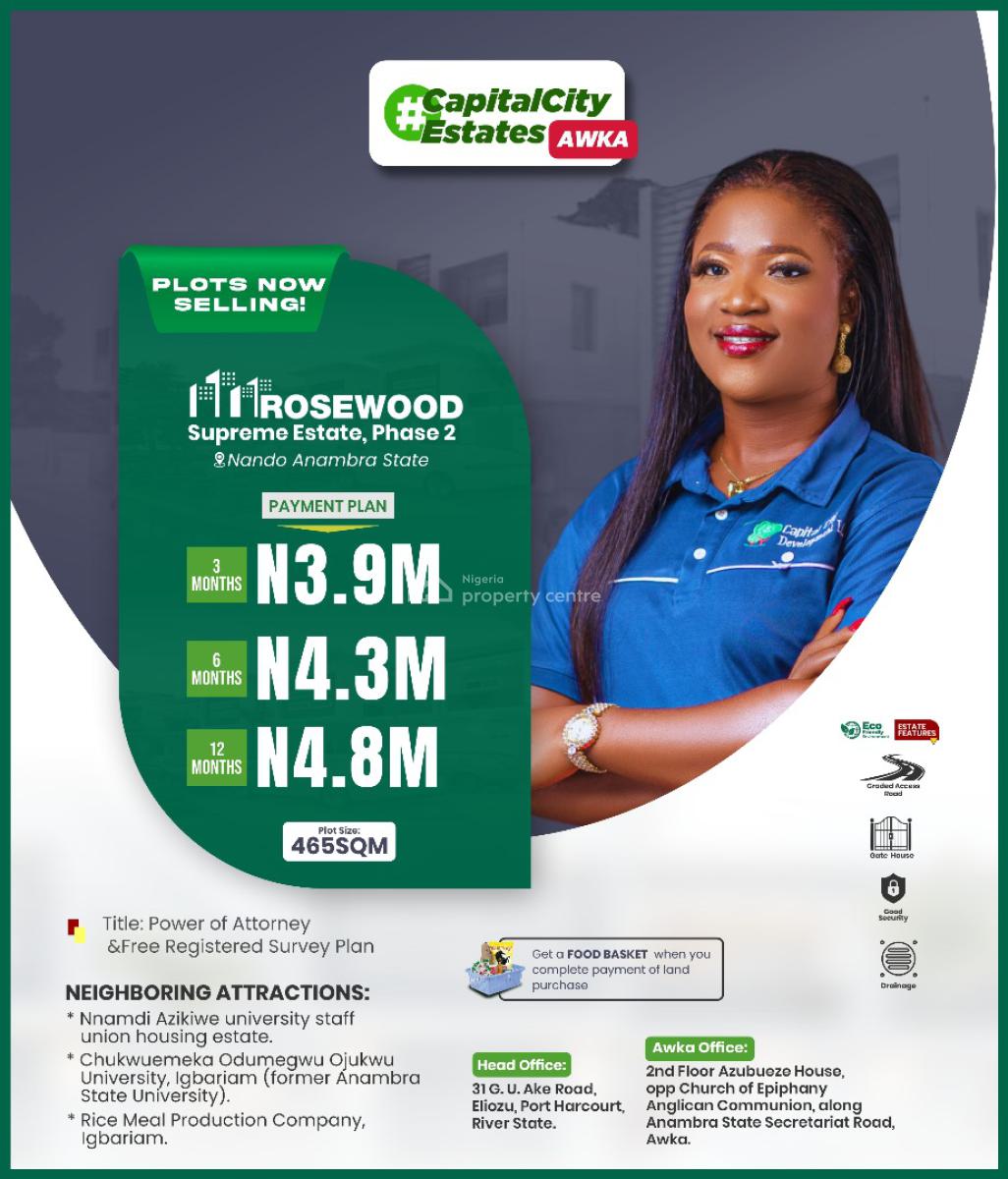 Govt Approved Estate Strategically Located Land, Rosewood Supreme Estate Phase 2, Nando, Awka, Anambra, Mixed-use Land for Sale