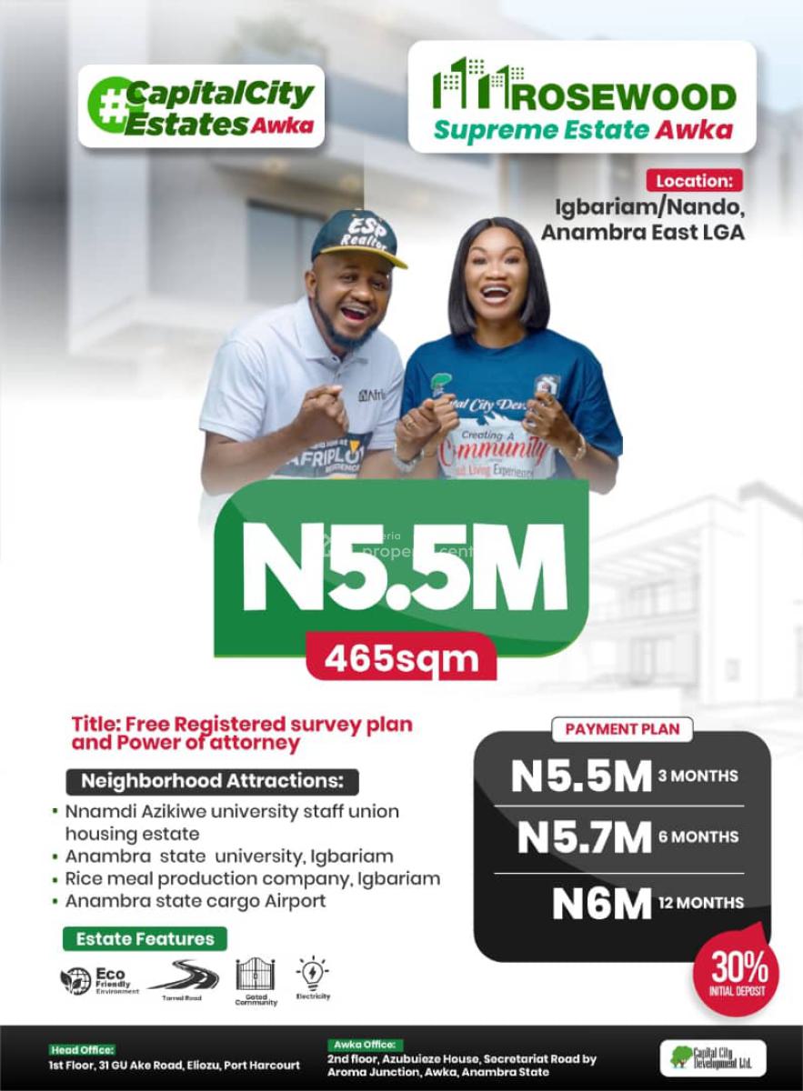 Govt Approved Estate Strategically Located Land, Rosewood Supreme Estate Phase 2, Nando, Awka, Anambra, Mixed-use Land for Sale