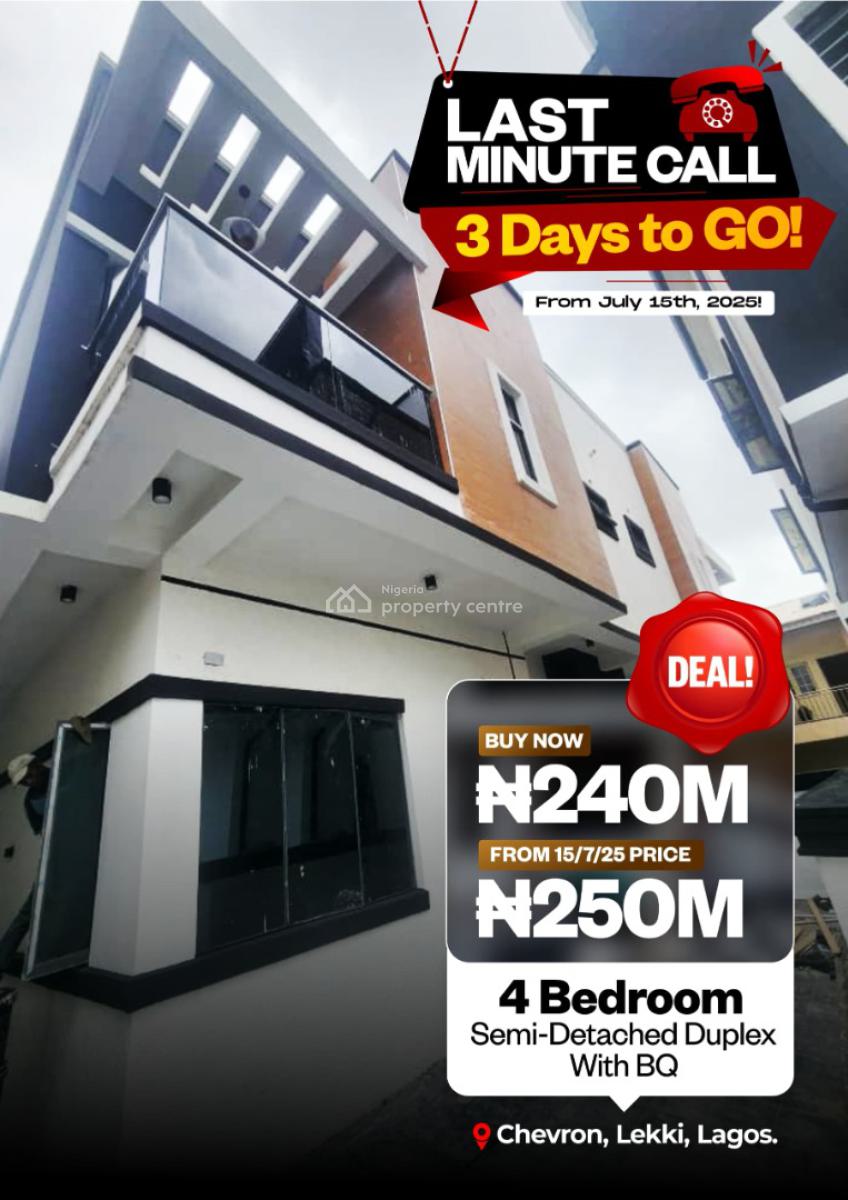 4 Bedroom Semi Detached Duplex with Bq, Off Chevron Drive.bera Estate, Lekki Phase 1, Lekki, Lagos, Semi-detached Duplex for Sale