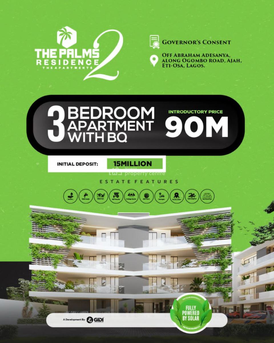 Luxurious 3 Bedroom Apartments with Full Solar Power, The Palms Residence 2 Off Ogombo Road, Abraham Adesanya, Okun-ajah, Ajah, Lagos, Block of Flats for Sale