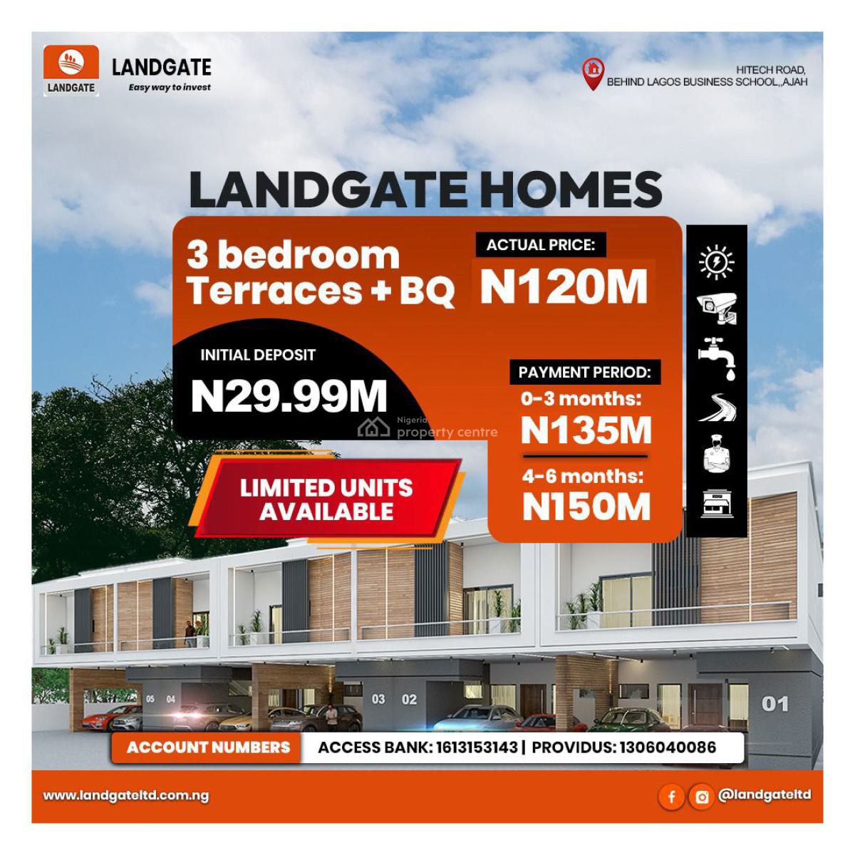 Luxury 3bedroom Terrace with Bq, Lekki Gardens Phase Iii Behind Lbs,, Ajah, Lagos, Terraced Duplex for Sale
