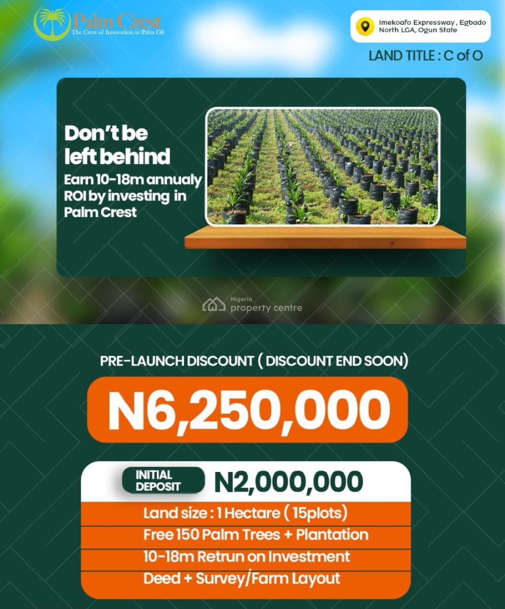 Exceptional and Affordable (c of O) Farm Land for Palm Tree/oil.ogun, Imekoafo Expressway,egbado  North Ogun Stat, Abeokuta North, Ogun, Commercial Land for Sale