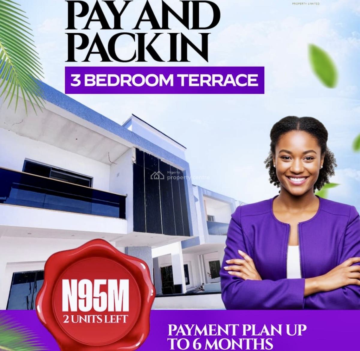 3 Bedroom House, in an Estate with Residents, Sangotedo, Ajah, Lagos, Terraced Duplex for Sale